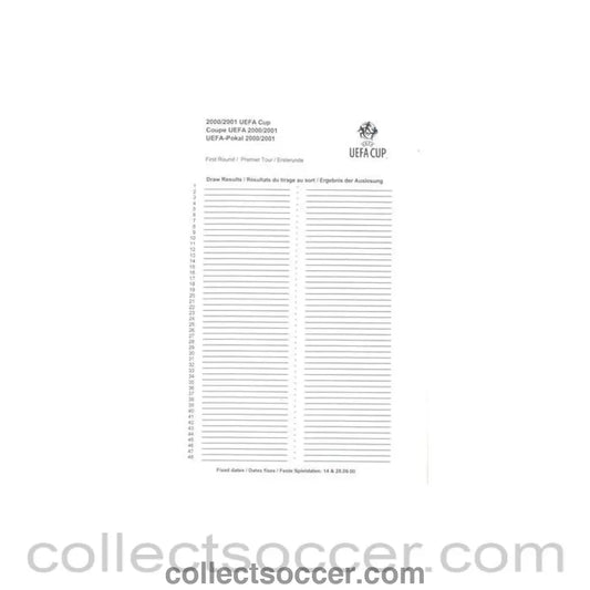 2000 - UEFA Cup 2000 - 2001 Draw Results empty form - Collect Soccer
