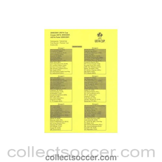 2000 - UEFA Cup 2000 - 2001 Seeded Teams sheet - Collect Soccer