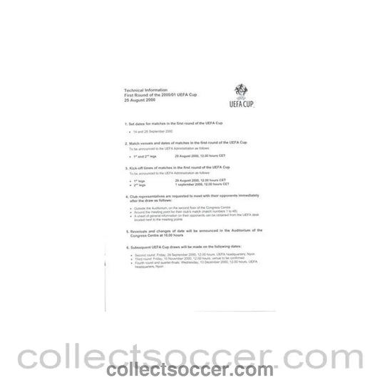 2000 - UEFA Cup 2000 - 2001Technical Information - Collect Soccer