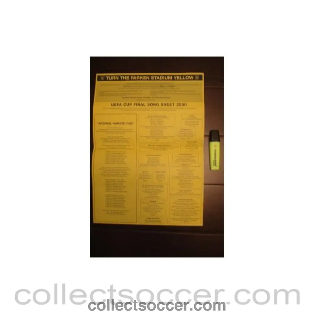 2000 UEFA Cup Final Song Sheet - Collect Soccer