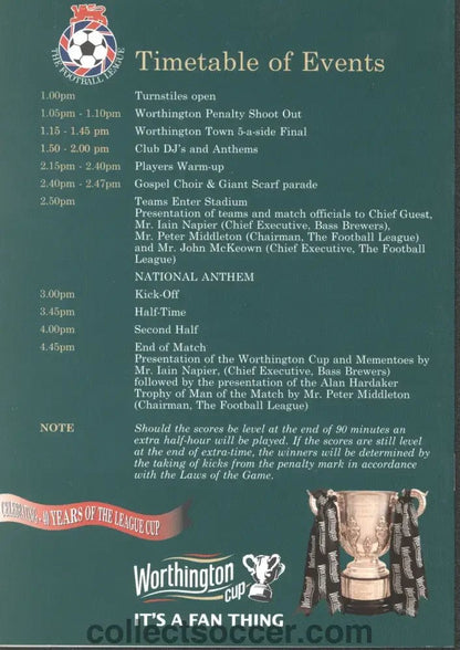2000 - Worthington Cup Final 2000 Luncheon Menu 27/02/2000 - Collect Soccer
