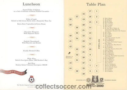 2000 - Worthington Cup Final 2000 Luncheon Menu 27/02/2000 - Collect Soccer
