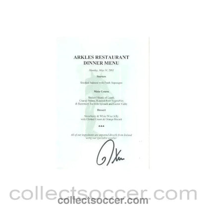 2001 - Arkles Restaurant Dinner Signed Menu 14/05/2001 - Collect Soccer