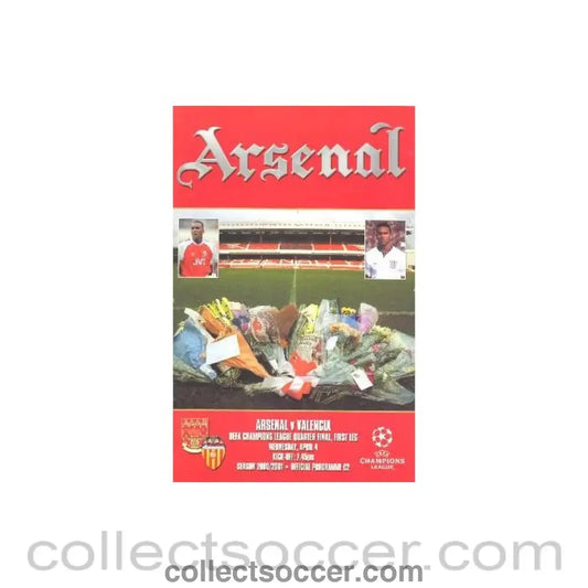 2001 - Arsenal v Valencia official programme 04/04/2001 Champions League