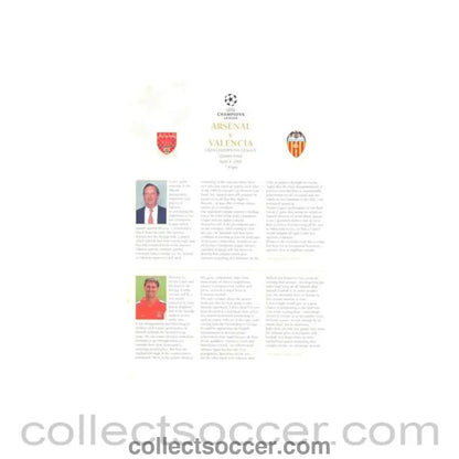 2001 - Arsenal v Valencia official VIP programme 04/04/2001 Champions League