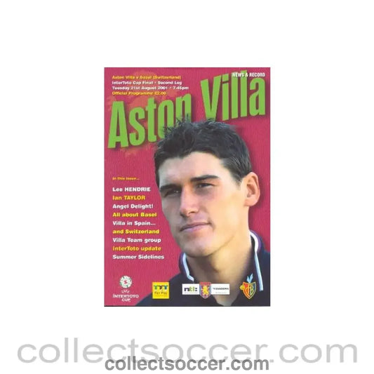 2001 - Aston Villa v Basel Switzerland official programme 21/08/2001 Intertoto Cup