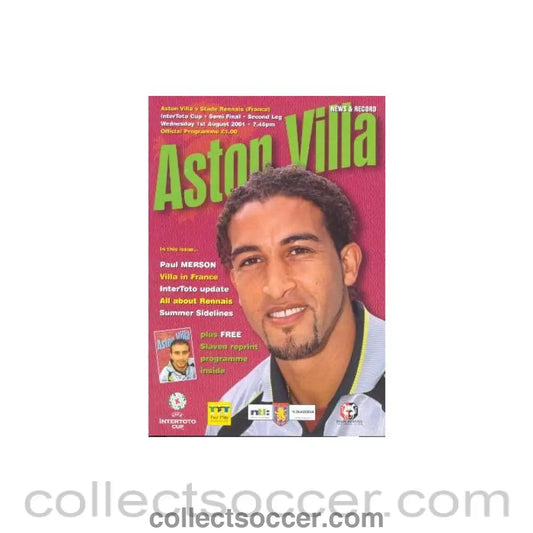 2001 - Aston Villa v Stade Rennais France official programme 01/08/2001