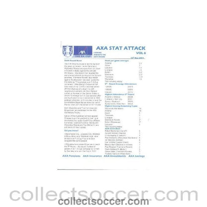 2001 - AXA Stat Attack statistics bulletin for the media of 10/03/2001 F.A. Cup 6th Round - Collect Soccer