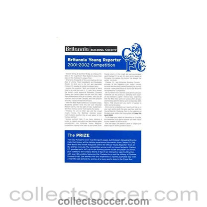 2001 - Britania Young Reporter 2001-2002 Competition form - Collect Soccer