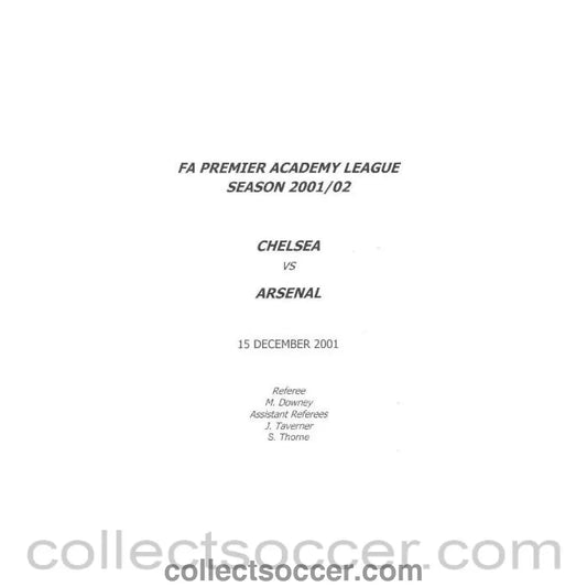 2001 - Chelsea v Arsenal official programme 15/12/2001 FA Premier Academy League