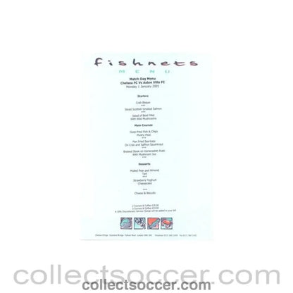 2001 - Chelsea v Aston Villa Fishnets menu 01/01/2001 - Collect Soccer