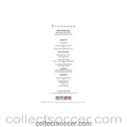 2001 - Chelsea v Everton Fishnets menu 05/05/2001