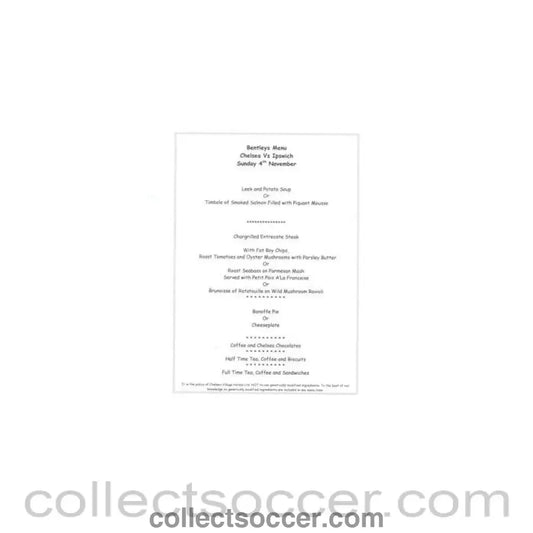 2001 - Chelsea v Ipswich Town Bentley’s menu 04/11/2001