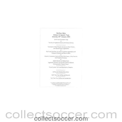 2001 - Chelsea v Ipswich Town Bentley's menu 20/01/2001 - Collect Soccer