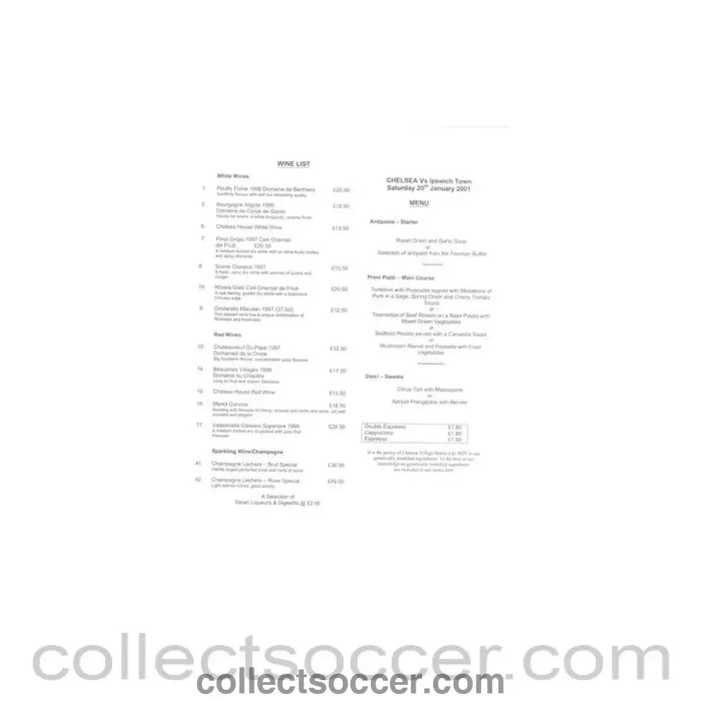2001 - Chelsea v Ipswich Town menu 20/01/2001 - Collect Soccer