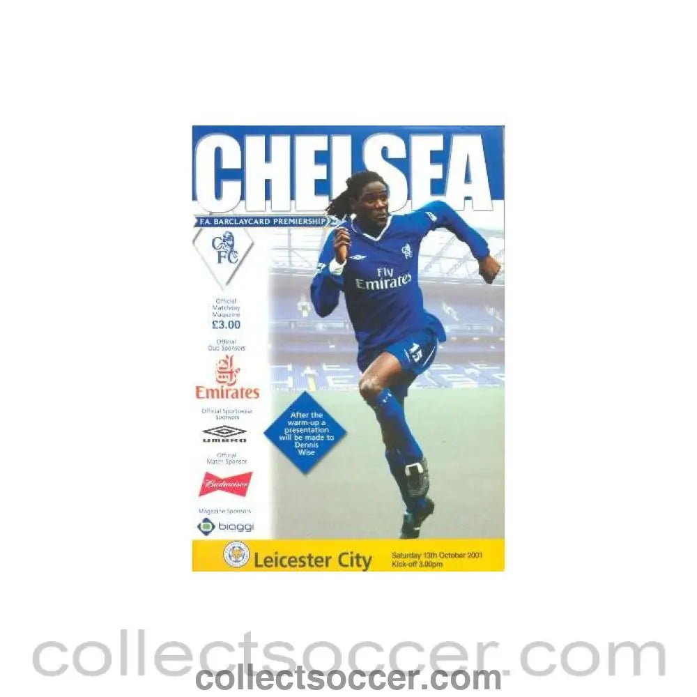 2001 - Chelsea v Leicester City official programme 13/10/2001 Premier League - Collect Soccer