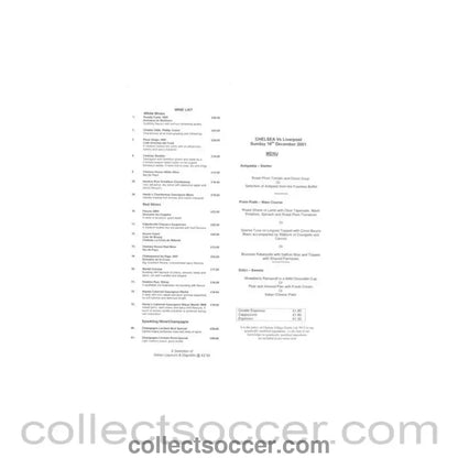 2001 - Chelsea v Liverpool menu 16/12/2001 - Collect Soccer