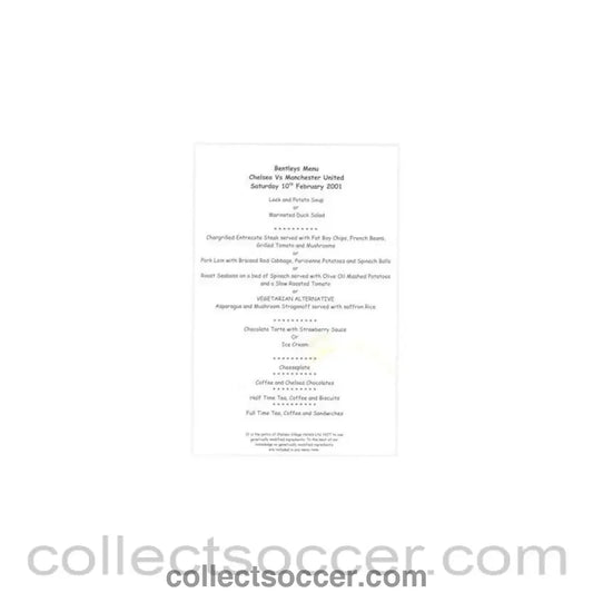 2001 - Chelsea v Manchester United Bentley’s menu 10/02/2001 reduced price