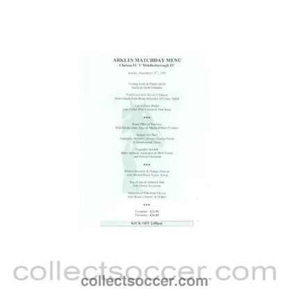2001 - Chelsea v Middlesbrough Arkles menu 23/09/2001 - Collect Soccer