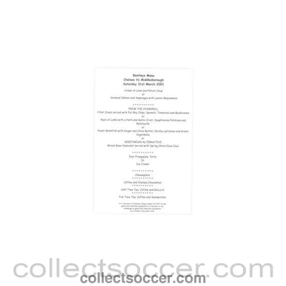 2001 - Chelsea v Middlesbrough Bentley’s menu 31/03/2001