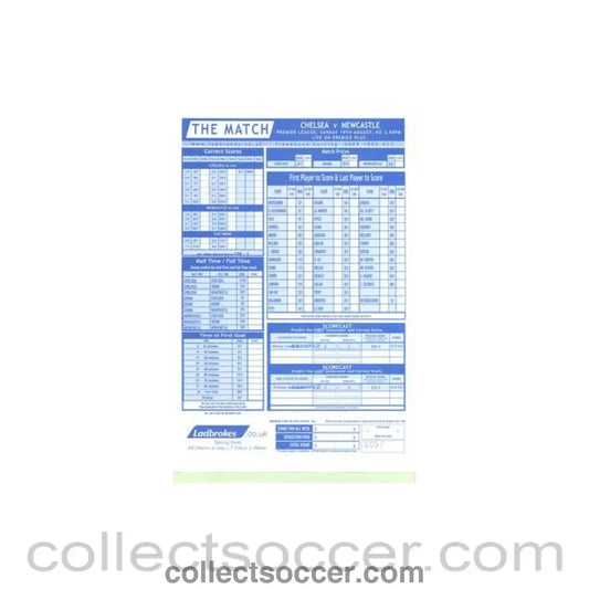 2001 - Chelsea v Newcastle United 19/08/2001 betting slip