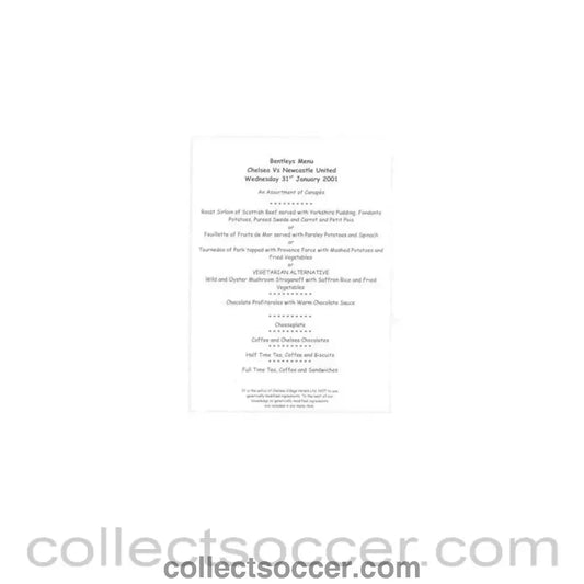 2001 - Chelsea v Newcastle United Bentley’s menu 31/01/2001
