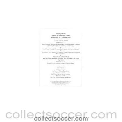 2001 - Chelsea v Newcastle United Bentley's menu 31/01/2001 - Collect Soccer