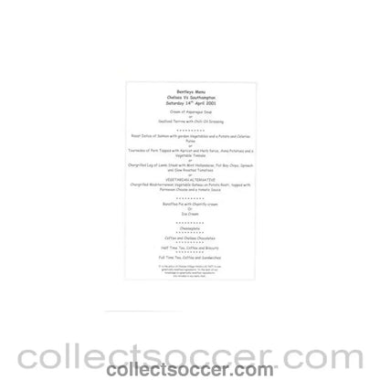 2001 - Chelsea v Southampton Bentley’s menu 14/04/2001