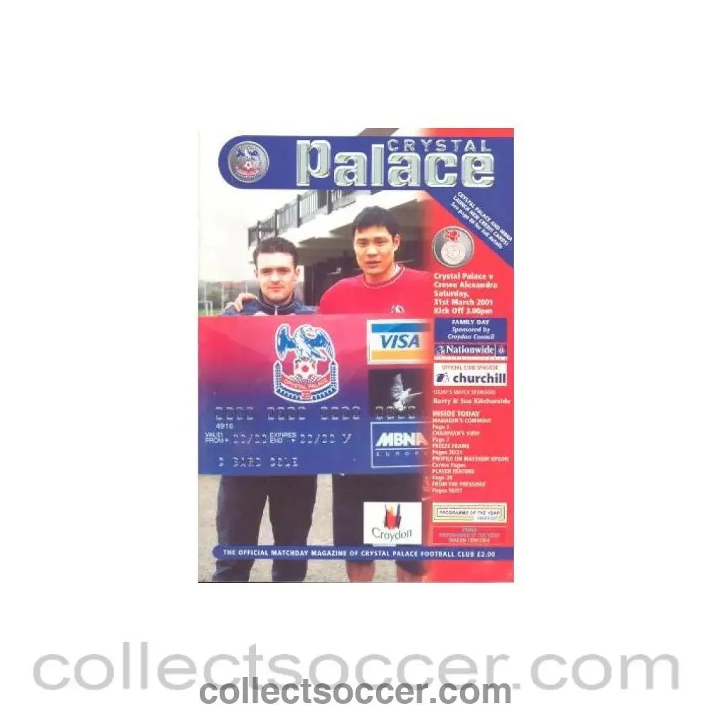 2001 - Crystal Palace v Crewe Alexandra official programme 31/03/2001 - Collect Soccer