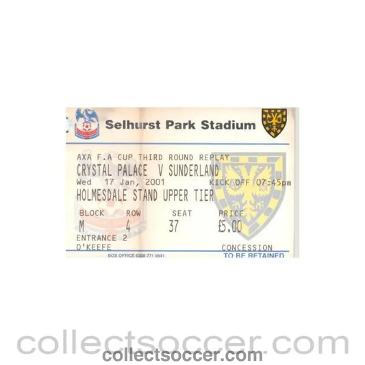 2001 - Crystal Palace v Sunderland ticket 17/01/2001