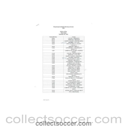 2001 - Hong Kong Sevens Order Of Play 26/05/2001