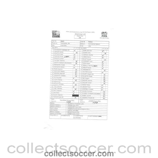 2001 - Japan v France official teamsheet 10/06/2001 Confederations Cup in Korea/Japan - Collect Soccer