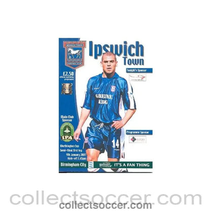 2001 League Cup Semi - Final Programme Ipswich Town v Birmingham City 09/01/2001 Worthington Cup - Collect Soccer