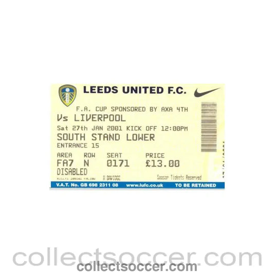 2001 - Leeds United v Liverpool ticket 27/01/2001