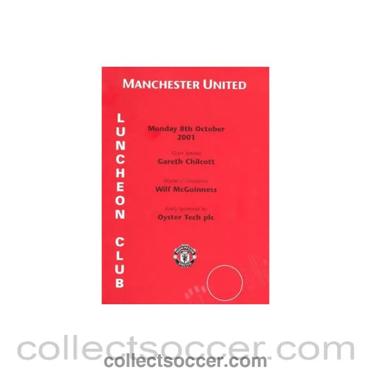 2001 - Manchester United menu 08/10/2001