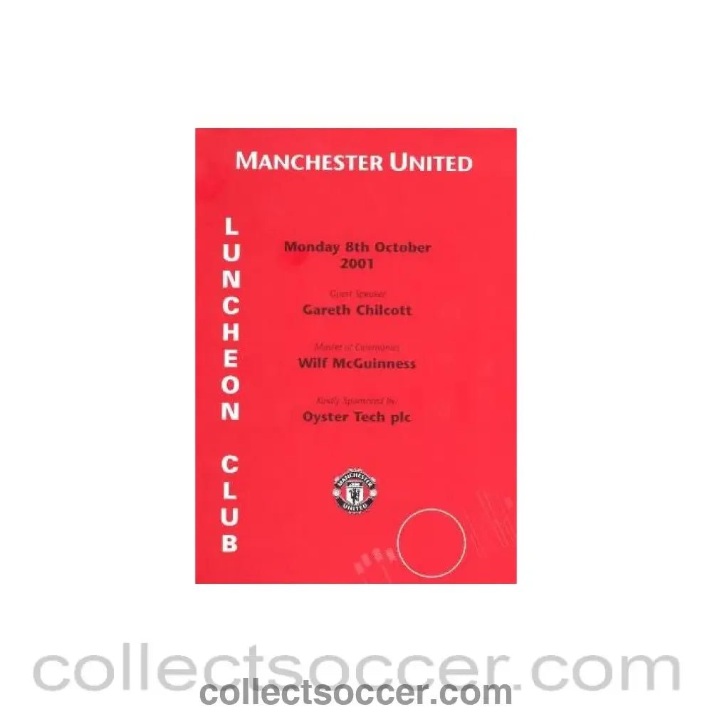 2001 - Manchester United menu 08/10/2001 - Collect Soccer