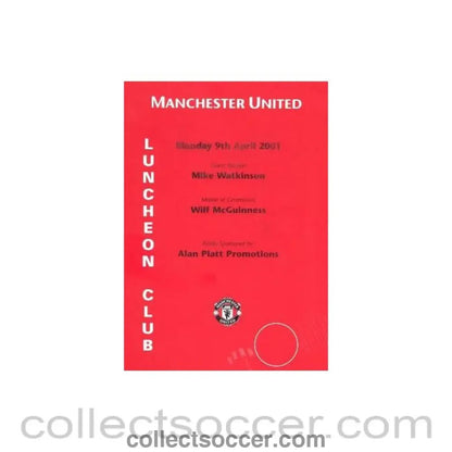 2001 - Manchester United menu 09/04/2001 - Collect Soccer