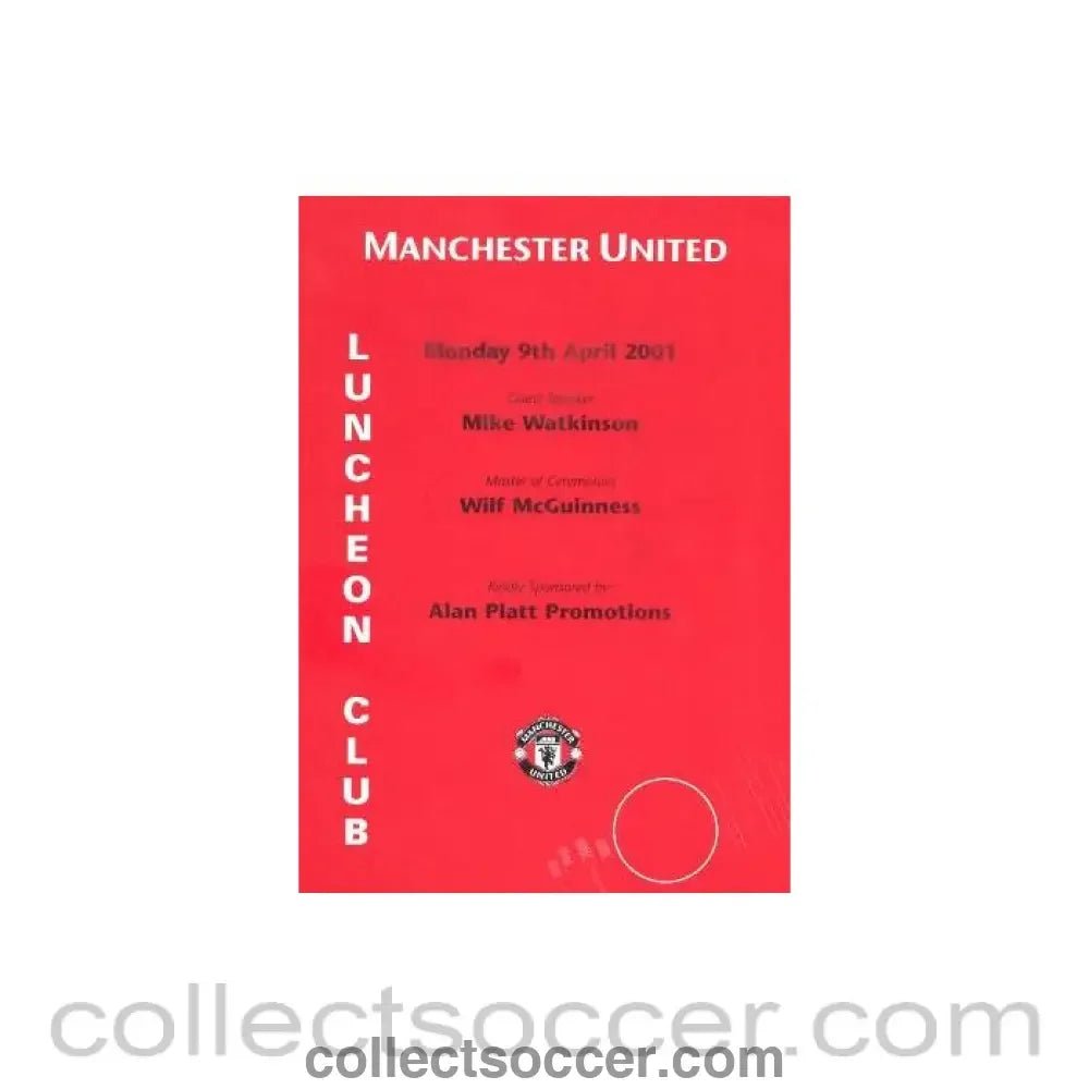 2001 - Manchester United menu 09/04/2001 - Collect Soccer