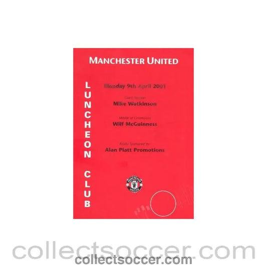 2001 - Manchester United menu 09/04/2001