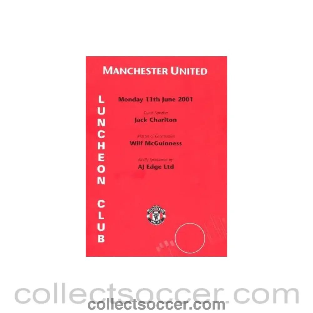 2001 - Manchester United menu 11/06/2001 - Collect Soccer