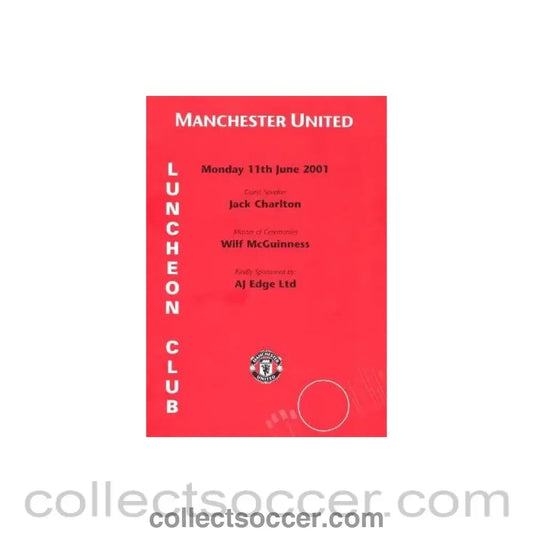 2001 - Manchester United menu 11/06/2001