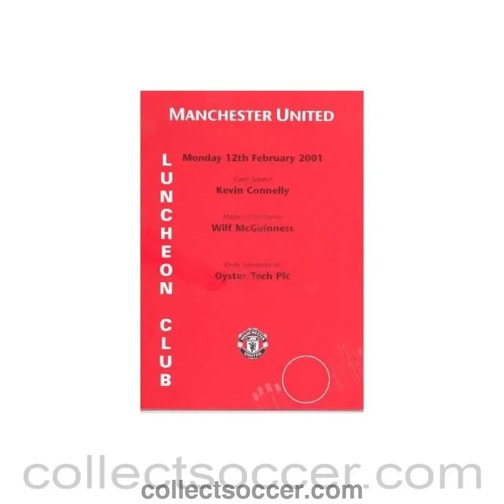 2001 - Manchester United menu 12/02/2001 - Collect Soccer