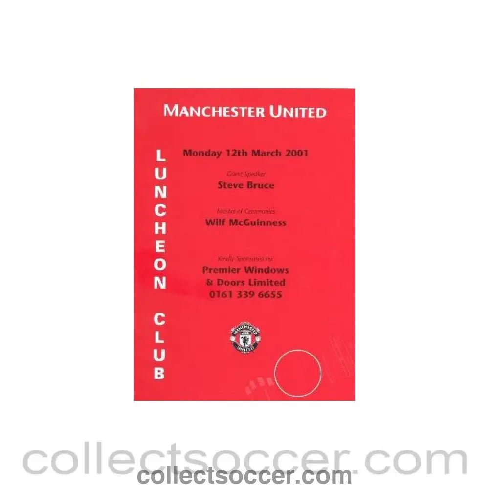 2001 - Manchester United menu 12/03/2001 - Collect Soccer