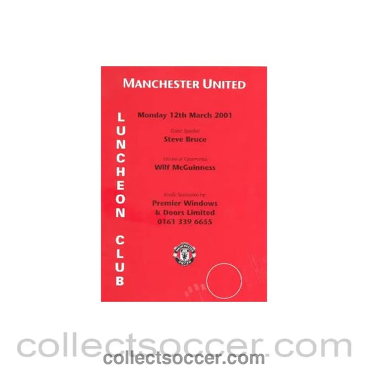2001 - Manchester United menu 12/03/2001