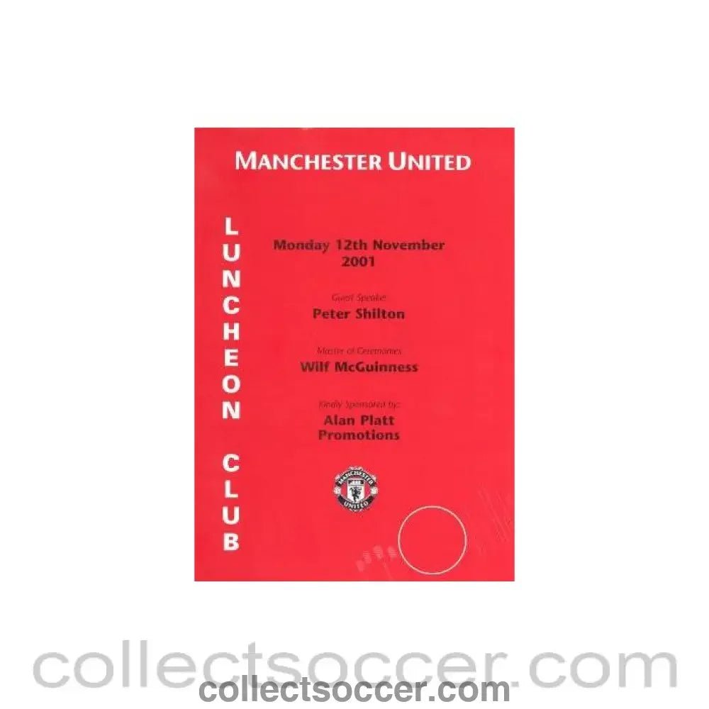 2001 - Manchester United menu 12/11/2001 - Collect Soccer