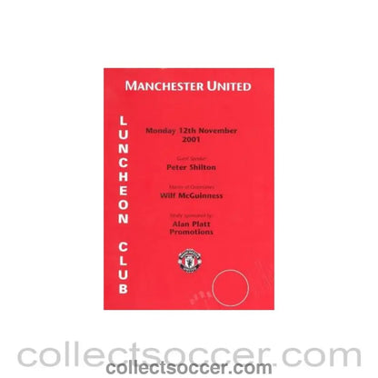 2001 - Manchester United menu 12/11/2001 - Collect Soccer