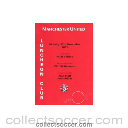 2001 - Manchester United menu 12/11/2001