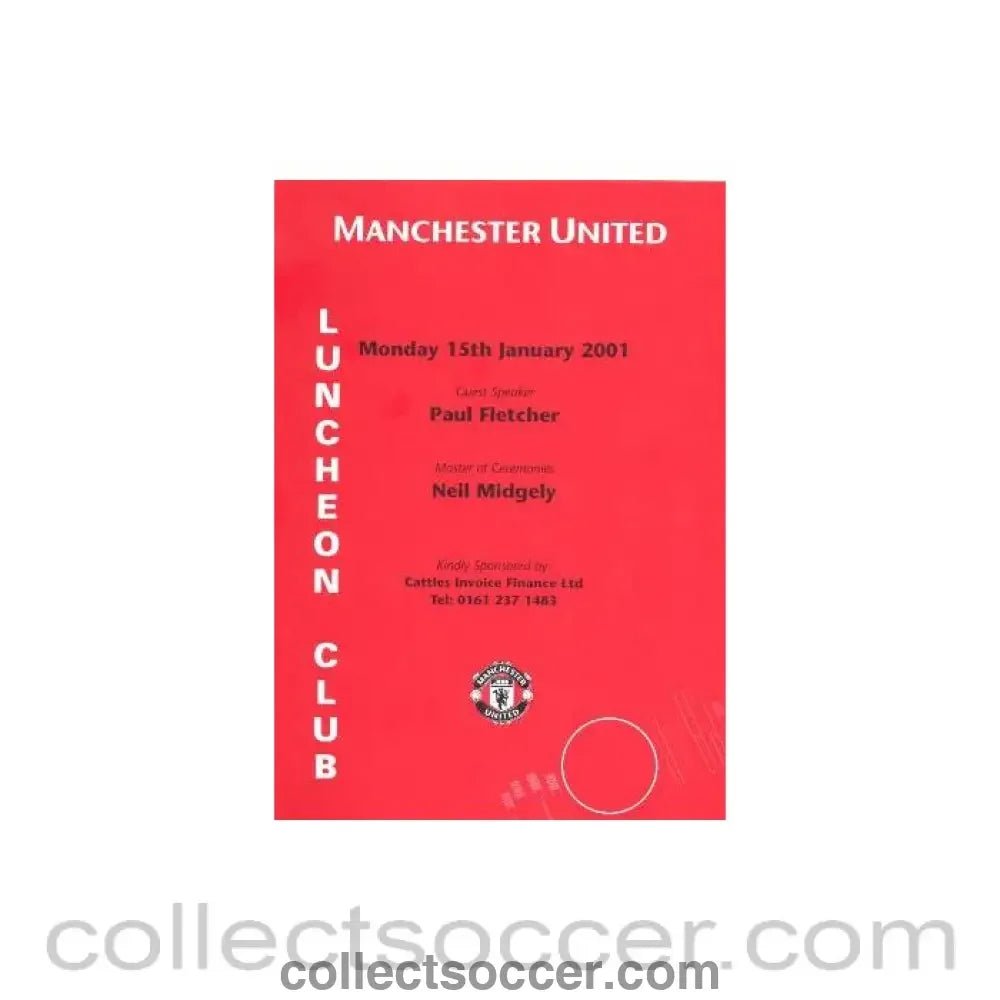 2001 - Manchester United menu 15/01/2001 - Collect Soccer