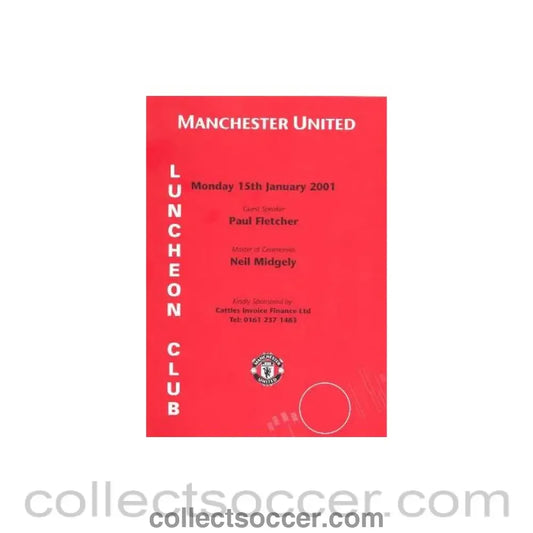 2001 - Manchester United menu 15/01/2001