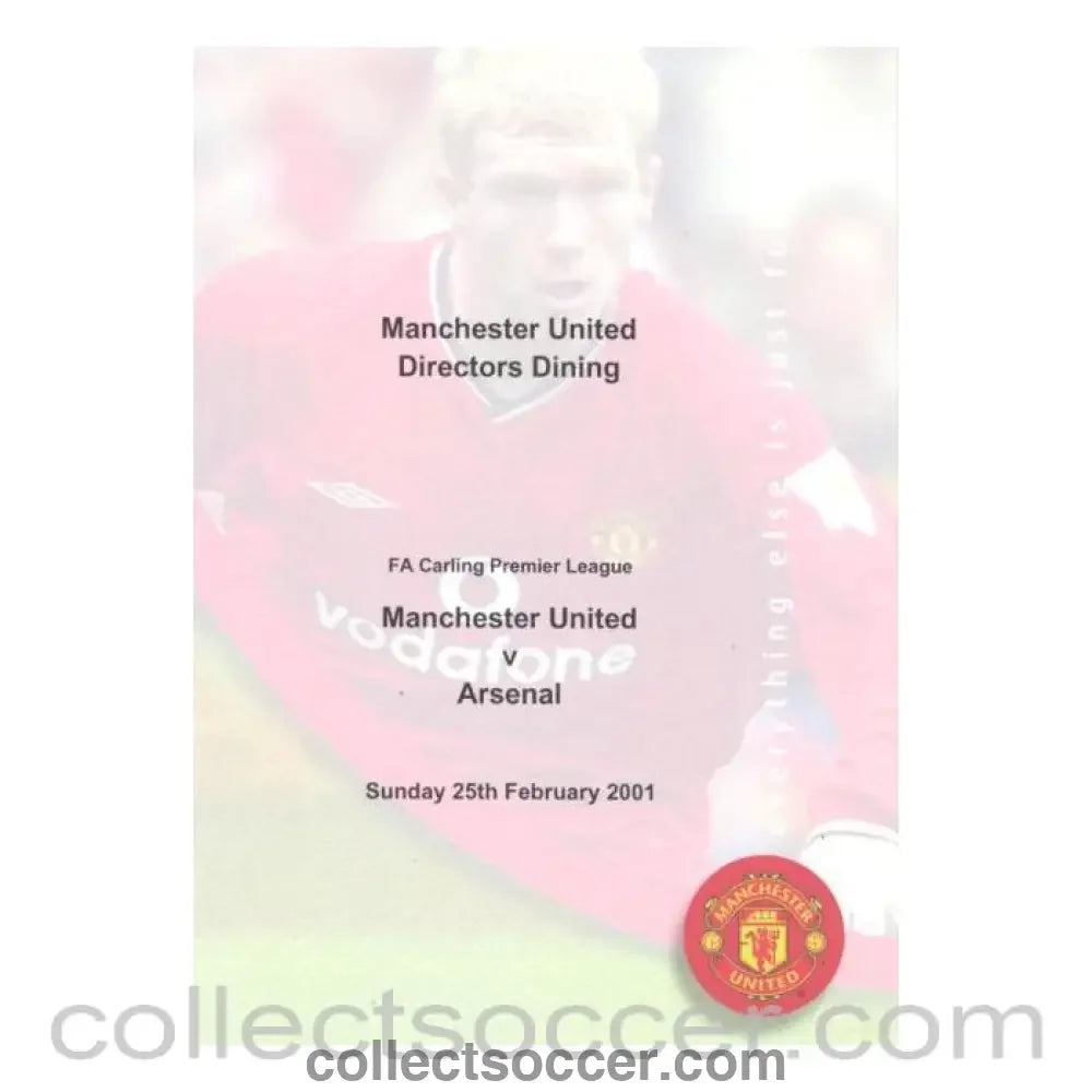 2001 - Manchester United v Arsenal menu 25/02/2001